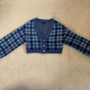 PacSun Blue Checkered Cropped Cardigan Sweater